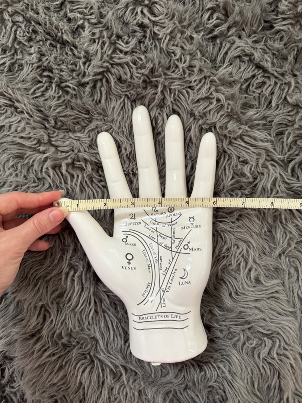 White Ceramic Palmistry Hand Display with Black Palmistry Print - Picture 6 of 6